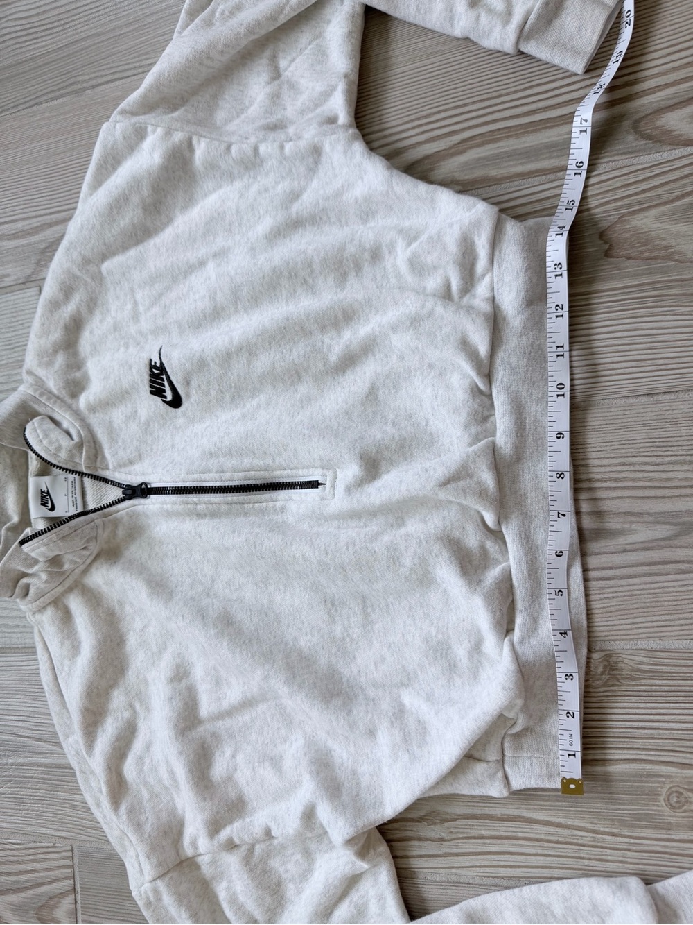 Nike Cream Half-Zip Cropped Pullover Fleece with Black Logo - Picture 6 of 7